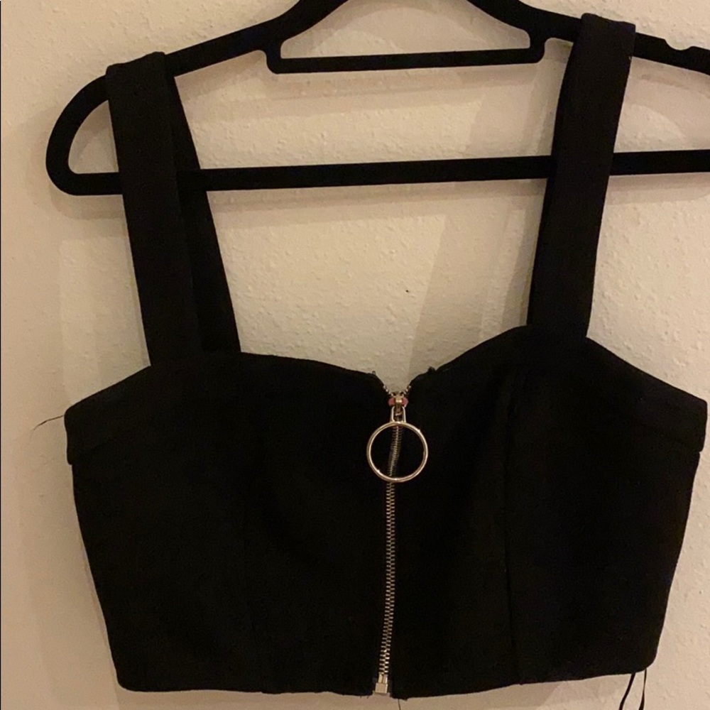 Velvet front zip crop top
